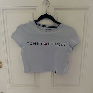 Blue Tommy Hilfiger cropped T-shirt. Size XS